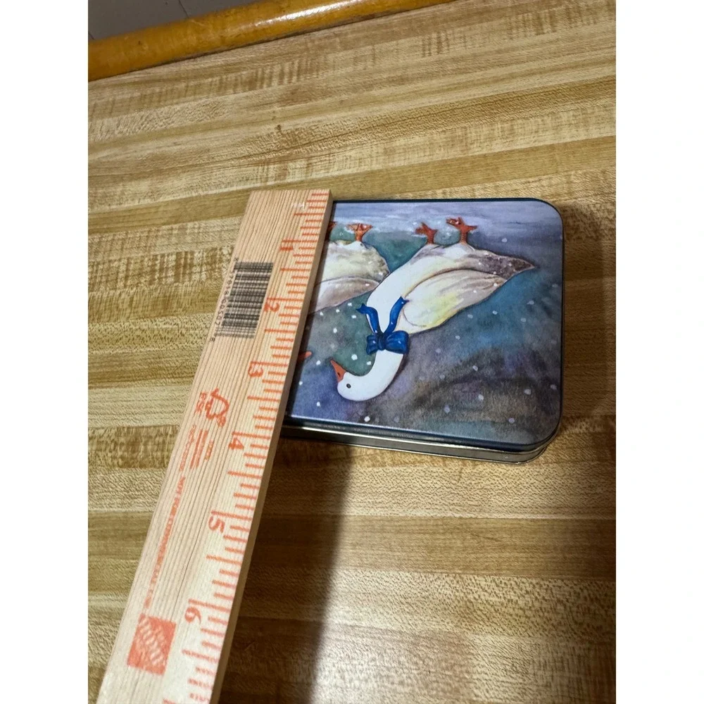 Vintage cottagecore Winter Geese Metal Tin Small Rectangular Storage Box Blue